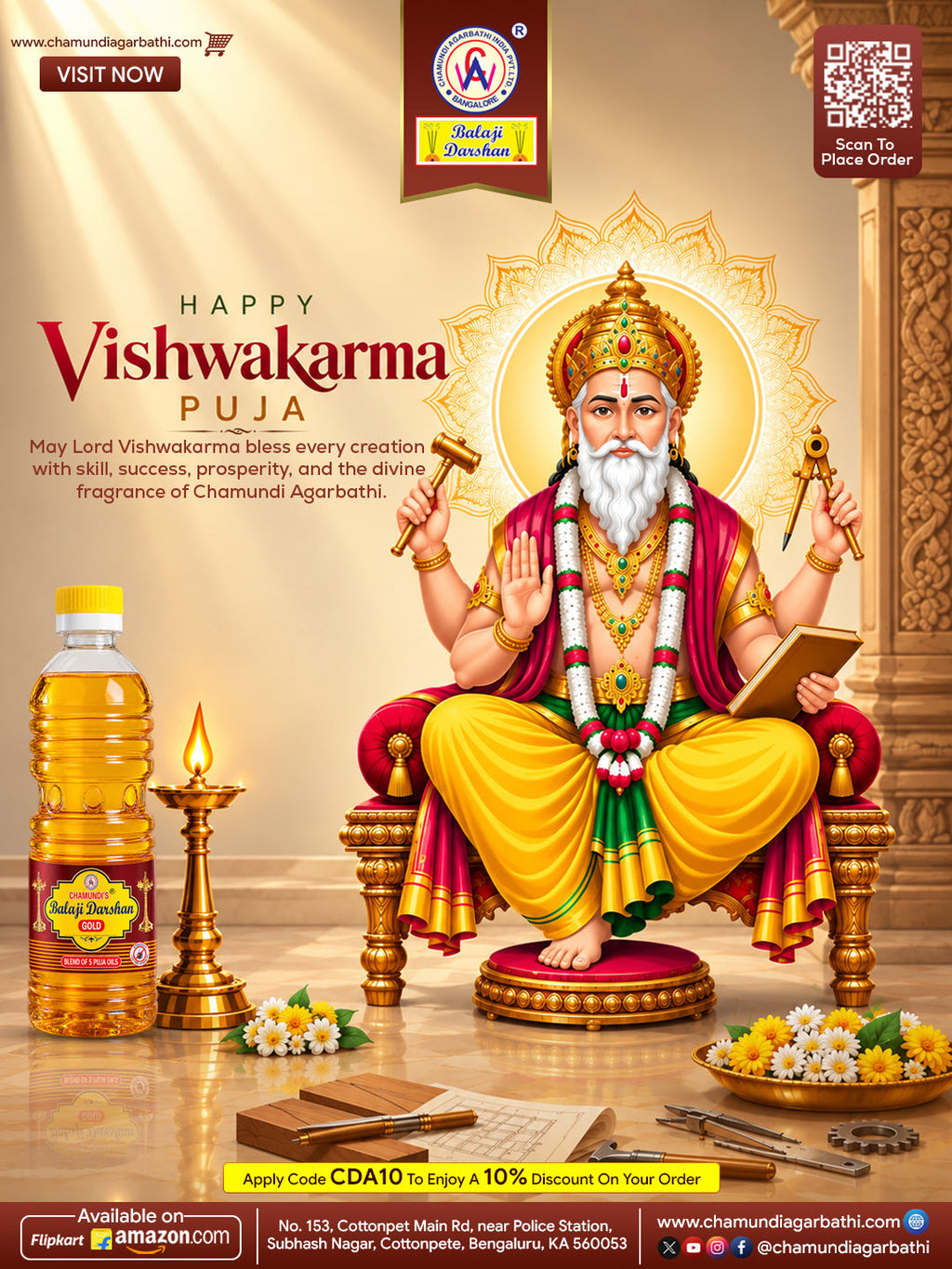 Vishwakarma Puja: Celebrate Divine Craftsmanship with the Sacred Fragrance of Chamundi Agarbathi